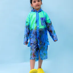 M'andy Polyester Full Sleeves Butterflies Printed Hooded Raincoat - Blue-image-50