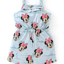 Babyhug Disney Cotton Knit Sleeveless Singlet Jumpsuit with Minnie Mouse Print - Blue image 2