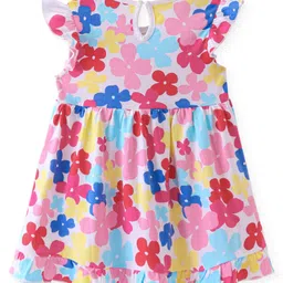 Babyhug Single Jersey Knit Sleeveless Frock with Bow Applique & Floral Print - White image 2