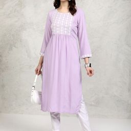 Vishudh Lavendar Floral Embroidered Thread Work Round Neck Straight Kurta-picture-26