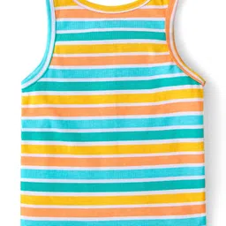 Babyhug 100% Cotton Sleeveless Sando Shorts Set Striped & Text Print - Yellow image 3