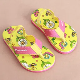Cute Walk by Babyhug Slip on Flip Flops with Back Strap & Floral Print - Limegreen image 3