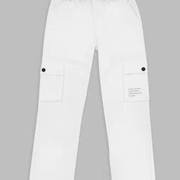 CAVIO Cotton Dont Stop Text Printed Cargo Trousers With Belt - White image 4