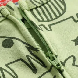 Babyhug Cotton Knit Full Sleeves Footed Sleepsuit With Animal Print - Light Green image 4