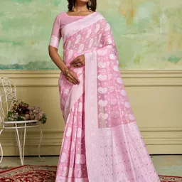 KAYOMMI Paisley Printed Zari Pure Cotton Banarasi Saree image 1