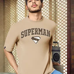 bewakoof heavy duty Bewakoof Official Dc Merchandise Men's Warm Taupe Brown Graphic Printed Oversized T-Shirt-picture-31