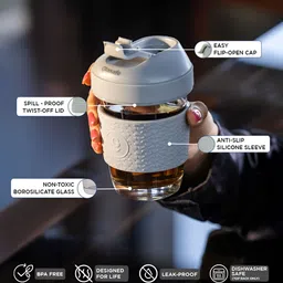 GLASAFE Grey Solid Printed Dishwasher Safe Borosilicate Glass Coffee image 2