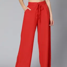 Oxolloxo Red Cotton Regular Fit High Rise Pants image 1