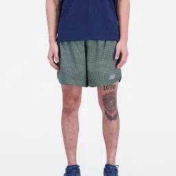 New Balance Olive Printed Regular Fit Sports Shorts image 1