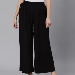 Oxolloxo Black Viscose Regular Fit Mid Rise Palazzos image 1