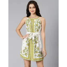 Oxolloxo Green & White Cotton Floral Print Wrap Dress image 1