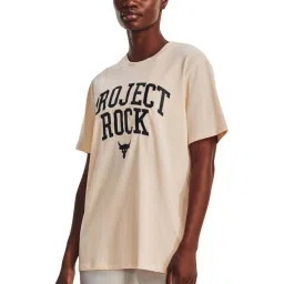 UNDER ARMOUR Beige Cotton Printed Sports T-Shirt image 1