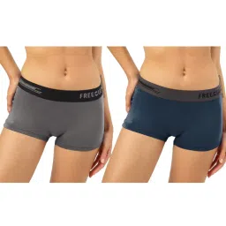 Freecultr Grey & Blue Plain Boy-Shorts Panties - Pack Of 2 image 1
