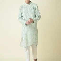 TABARD Kids Light Green & White Printed Full Sleeves Kurta with Churidar image 1