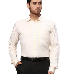 Park Avenue Yellow & White Slim Fit Check Shirt image 1