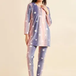 Sweet Dreams Blue Printed Kurti Pyjama Set image 1