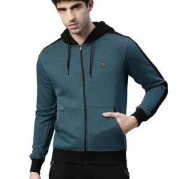 Proline Blue Regular Fit Colour Block Hooded SweatShirt image 1