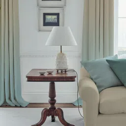 SPACES DRAPE STORY Elegent Blue & Cream Polyester 7 ft Door Curtain - Set of 2 image 1