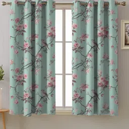 SPACES DRAPE STORY Elegent Teal & Pink Polyester 8 FT Door Curtain - Set of 2 image 1