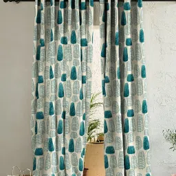 SPACES DRAPE STORY Elegent Grey & Green Polyester 9 ft Long Door Curtain - Set of 2 image 1