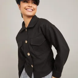 Styli Short Length Patch Pocket Detail Wool Like Jacket image 1