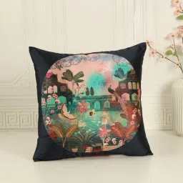 India Circus Black Silk Of Feathers And Blooms Cushion Cover-picture-29