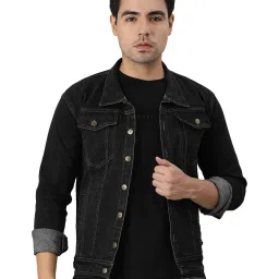VOXATI Black Full Sleeves Shirt Collar Denim Jacket image 1