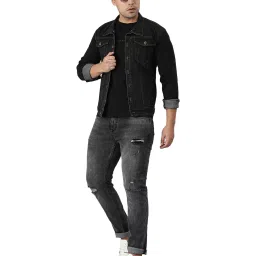 VOXATI Black Full Sleeves Shirt Collar Denim Jacket image 5