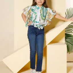 Peppermint Girls Navy Blue Straight Fit Pants with Belt-image-90