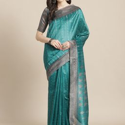 Saree mall Teal Green & Grey Printed Saree-picture-14