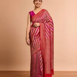 Taneira Red Crepe Embroidered Saree With Unstitched Blouse-picture-35