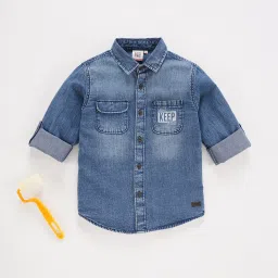 Ed-a-Mamma Kids Blue Solid Full Sleeves Shirt image 1