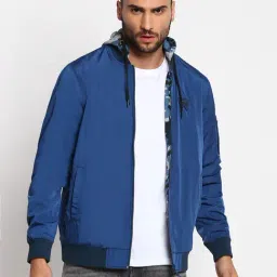 Wrangler Blue Camo Print Reversible Hooded Jacket-picture-12
