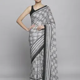 Navyasa by liva Grey & White Printed Saree With Unstitched Blouse-picture-26