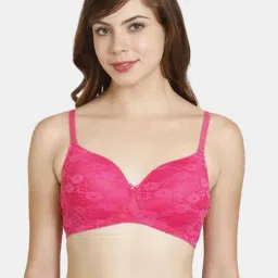 Rosaline by Zivame Pink Lace Padded Bra-image-11