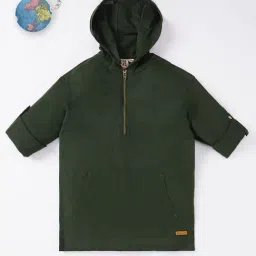 Ed-a-Mamma Kids Olive Solid  Hooded Shirt-image-71