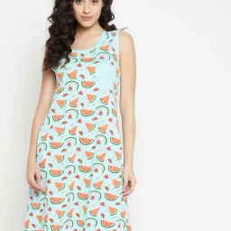 Clovia Blue Printed Cotton Night Dress-picture-30