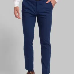 Park Avenue Blue Super Slim Fit Striped Trousers-picture-35