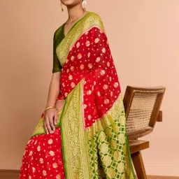 Taneira Red Georgette Embroidered Saree With Unstitched Blouse image 4