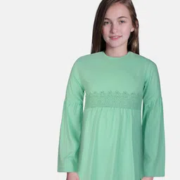 Gini and Jony Sea Green Solid Round Neck Embroidered Top-picture-35