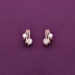 Kai Jewel Sterling Silver Designer Pearl Stud Rose Gold Earrings for Women-image-0