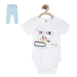 MINIKLUB Boys White & Blue Printed Bodysuit with Pants-image-39