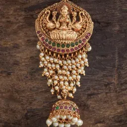 Kushal's Fashion Jewellery Ruby Green Gold Polished Antique Hair Brooch for Women-image-20