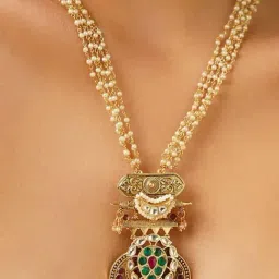 Jaypore Gold-Tone Plated Pink & Green Kundan Necklace for Women image 4
