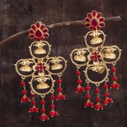 Silvermerc Designs Gold-Plated & Red Classic Drop Earrings-image-77