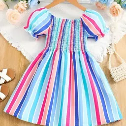 Bolly Lounge Girls Turquoise Cotton Regular Fit Floral Party Dress-image-84