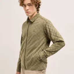 The Bear House Green Polyester Regular Fit Textured Casual Jacket image 3