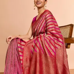 Taneira Red Crepe Embroidered Saree With Unstitched Blouse image 4