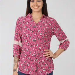 Mustard Pink Floral Print Shirt image 1