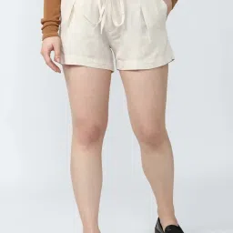 Van Heusen Cream Cotton Mid Rise Shorts image 1